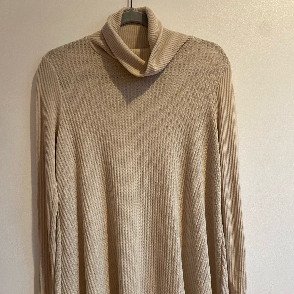 Long sleeve cream turtle neck dress